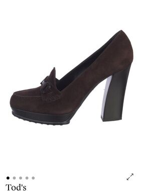 Tod's Dark Brown Suede Platform Loafer Pump